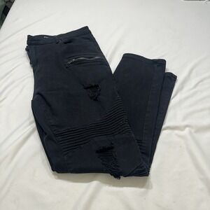 Waimea Jeans Mens 40 Black Skinny Distressed Denim Hipster Grunge Stretch